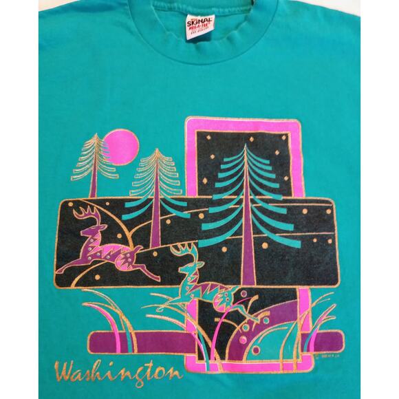 VTG 90s Signal Mega Tee Washington Reindeer Graphic Single Stitch Made USA SZ XL - Picture 4 of 9